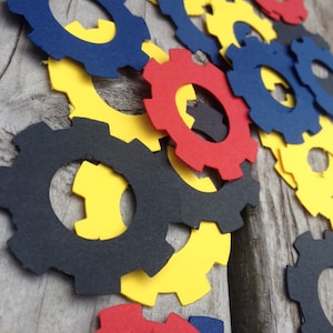 Transformer vector gear confetti, red,blue,yellow,black,bumblebee,optimus prime, birthday party, decor