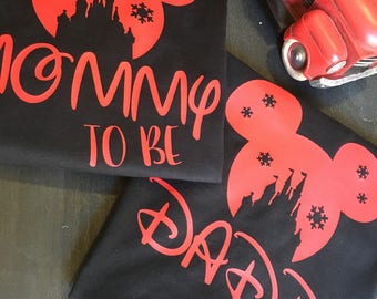 Mommy to be, daddy to be, family matching shirts, birth announcement, Disney vacation , photo prop