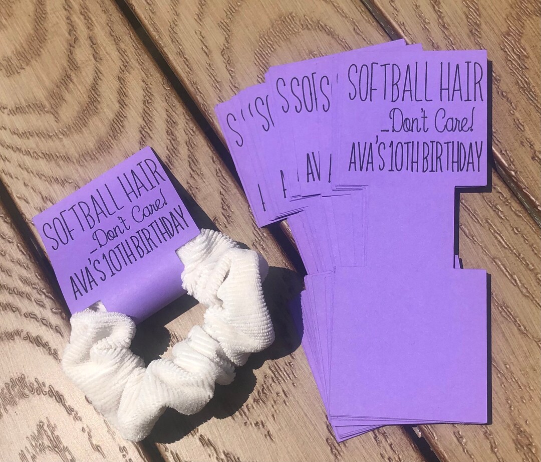 Softball Hair Don’t Care, Party Favor, Scrunchie Tag, Softball Party ...