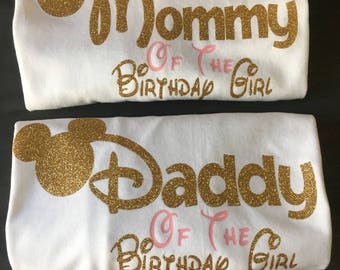 Mommy and daddy of the birthday girl, Minnie Mouse birthday party, mom and dad matching shirts, photo prop, family shirts, Disney vacation