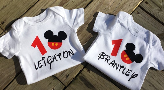 Mickey Mouse Birthday First Birthday Baby Boy Mickey Ears Party Boy Bodysuit Onesie Custom Name Milestone Etsy UK