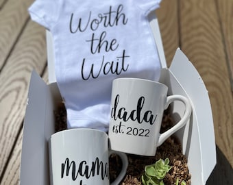 Vale la pena aspettare la scatola regalo per bambini nuovi genitori, nuova mamma, nuovo set regalo per bambini, nuovo cesto regalo per bambini, set regalo per mamma da essere, papà da regalare