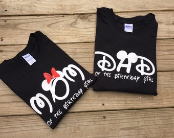 Mom and dad disney shirts, birthday girl , birthday boy, Mickey Mouse , Minnie Mouse , Disney land , disney world, birthday party ,