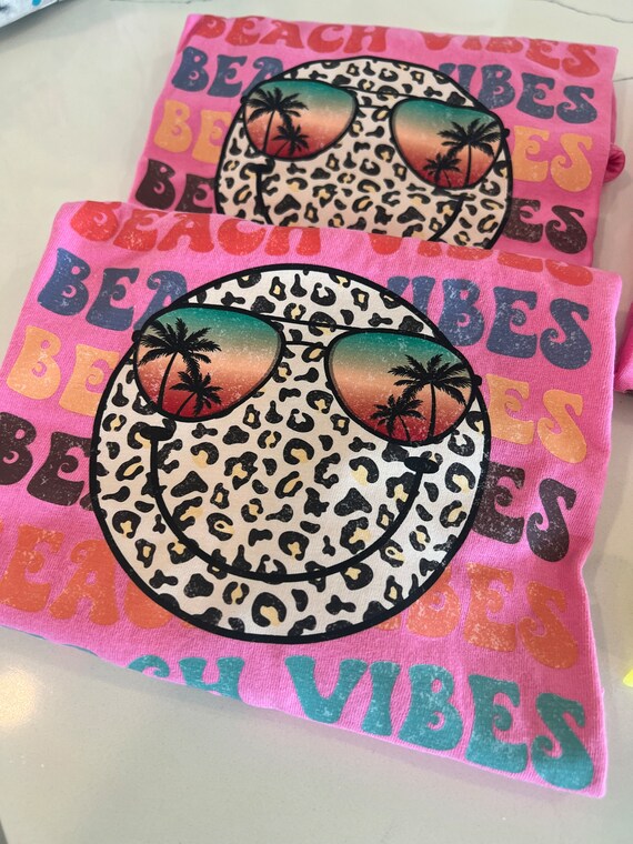 Kids Beach Vibes Leopard Smiley Tee Kids Beach Vibes Leopard Smiley Tee