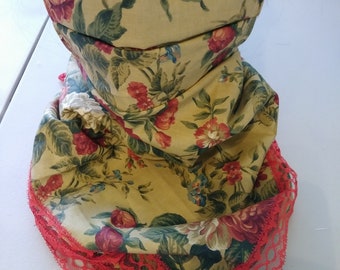 2-in-1 Scarf Face Mask - Tan with Red Floral