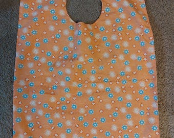 Reversible Adult Bib / Clothing Protector - Orange & Blue Floral