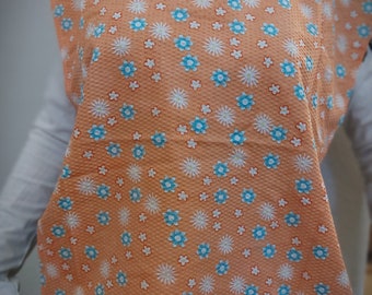 Reversible Adult Bib / Clothing Protector - Orange & Blue Floral
