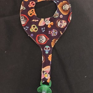 Binky Bib Pacifier Holder - &quot;Coco&quot; Pattern