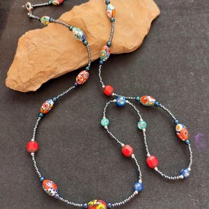 Beautiful Millefiori Beaded Necklace 24&quot;