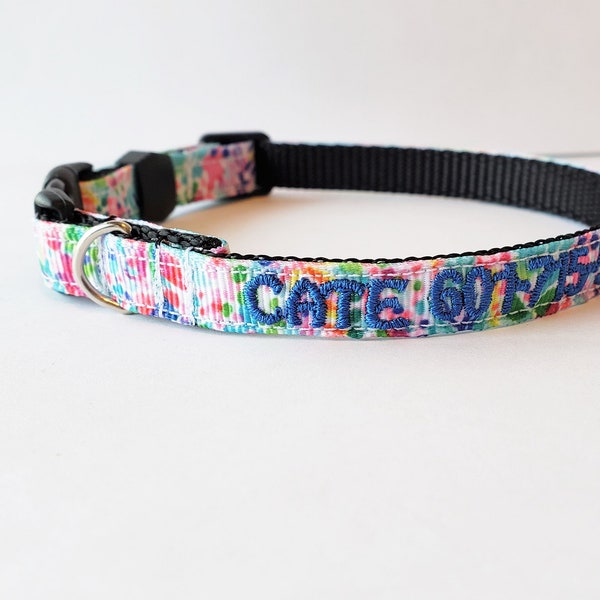 Personalized Cat Collar / Mini Dog Collar / Tiny Breeds / floral / Made to Order / 3/8" Wide