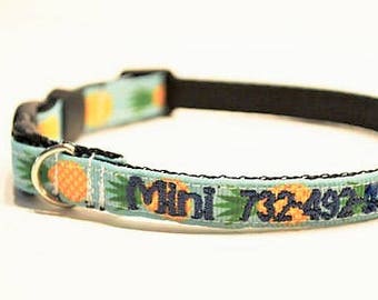 Personalized Cat Collar / Mini Dog Collar / Tiny Breeds / Pineapple / Made to Order / 3/8" Wide