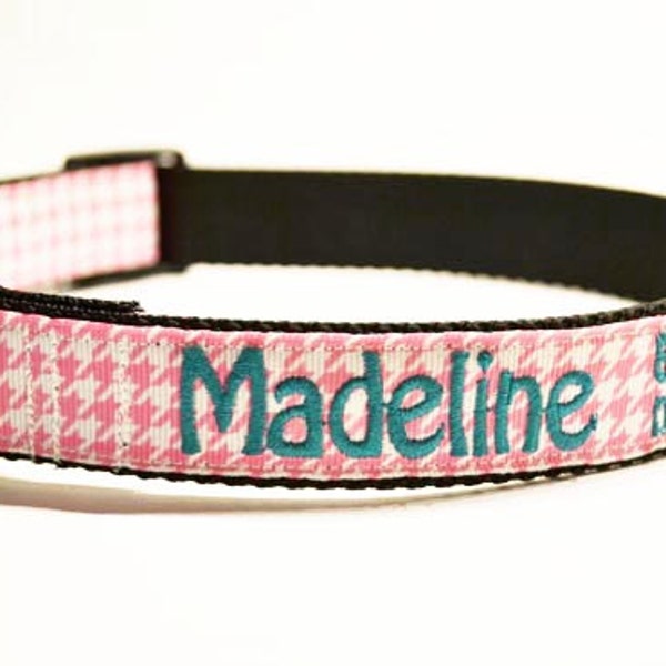 Personalized Dog Collar / Houndstooth / Pets / Made to Order / 1" wide / Pink