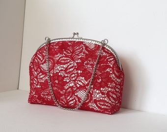 Red bridal clutch bag ,Monogramed wedding red clutch purse,Wedding purse bride