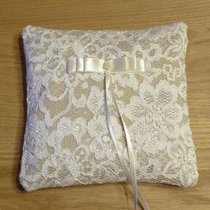 Wedding ring  pillow, Wedding ring Cushion, Lace  ring pillow, Ivory satin ring bearer ,Ivory ring lace pillow, Ring bearer  pillow