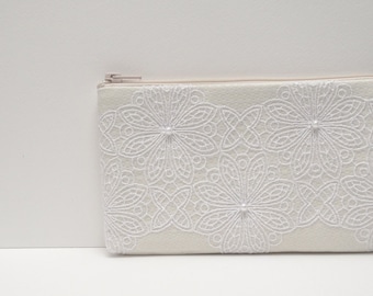 Bridal clutch ivory bag,  bridal bag clutch , Ivory satin clutch,Monogramed,White lace bride bag,Wedding clutch bride,Wedding purse bride
