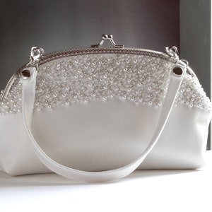 Bridal clutch ivory  bag,Pearls bride clutch purse  ,Bride ivory bag, Wedding purse bride,Monogramed bride bag