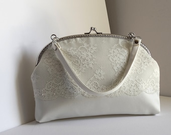 Bridal  Ivory clutch bag,  Lace ivory clutch bag, Wedding ivory satin clutch bag ,1234