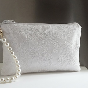 Bridal clutch bag  white, jacquard wedding bag,Pearls handle, bride clutch purse ,Bride white  bag, Wedding purse bride