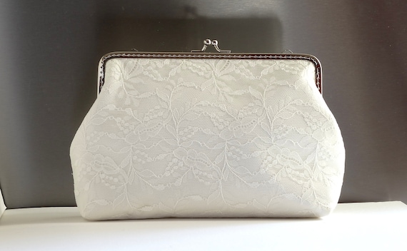 Bridal clutch ivory bag bridal bag clutch pearls handle Monogramed wedding clutch Wedding lace clutch for bride Wedding purse bride Etsy
