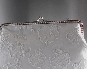 Bridal clutch  bag white,Bridal clutch with rhinestones,Bride white bag,Wedding purse,Monogramed bride bag,jacquard bride bag