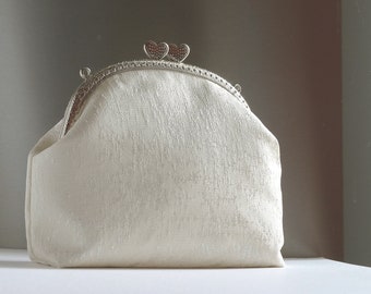 Bridal clutch ivory bag, bridal bag clutch ,Monogramed bride bag,Wedding  bride clutch,Wedding purse bride,formal party bag,silver frame bag