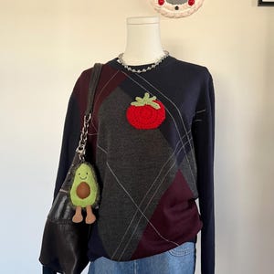 Upcycled Argyle Sweater: Handmade Crochet Tomato Patch, Kitschy Twee Style