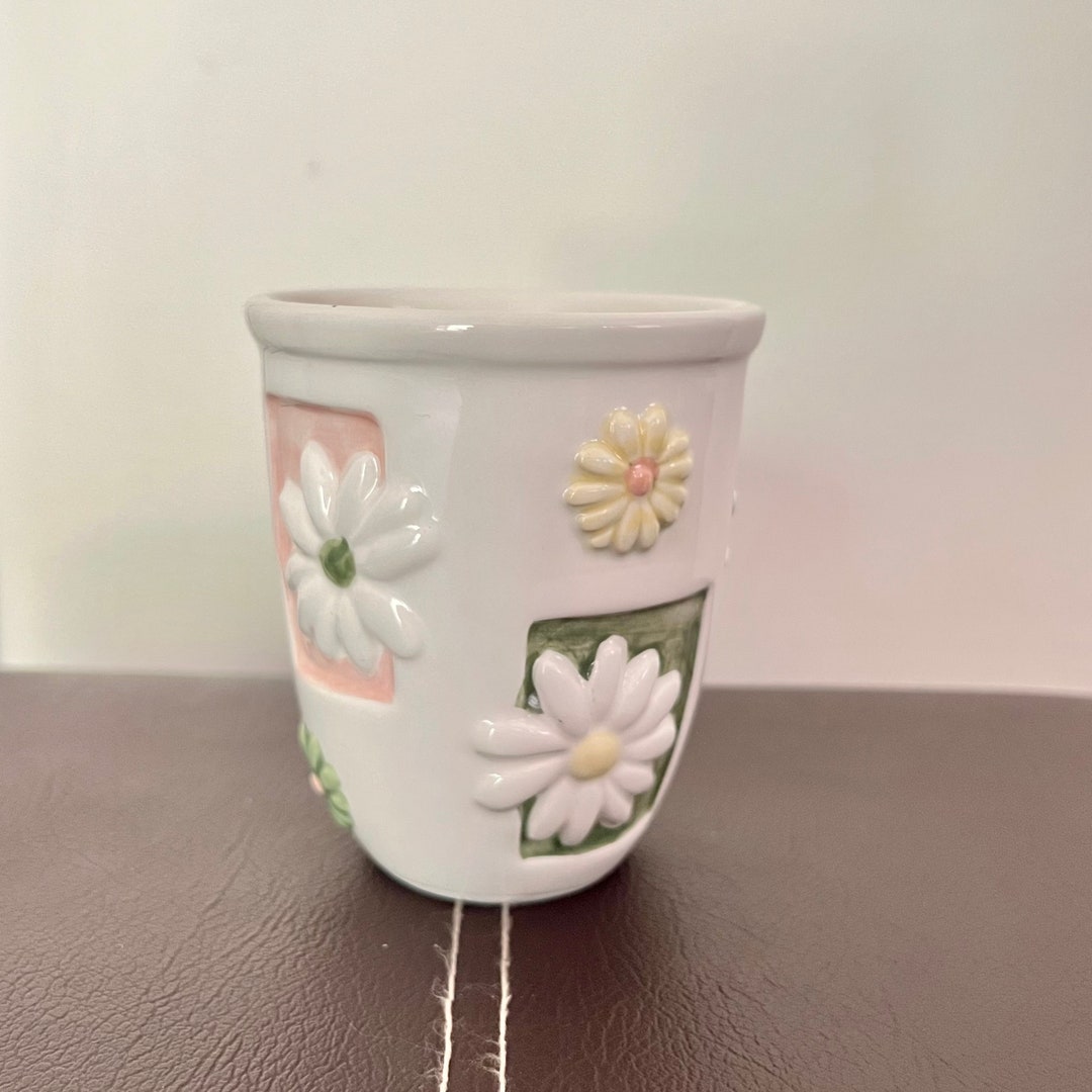 Cermaic White Floral Daisy Print Small Vase Planter - Etsy