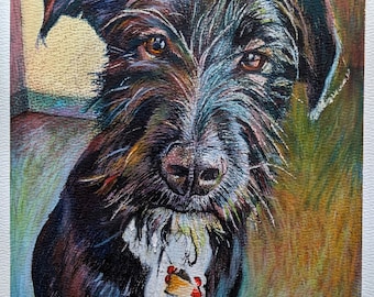 Retrato de mascota personalizado: dibujo a color en papel de 9 x 12