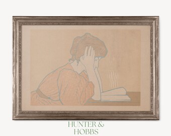 Illustrated Reading DIGITAL DOWNLOAD | Vintage Woman Reading | Printable Art | Wall Art