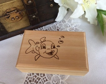 Wooden casket, utensil box-fish-with name