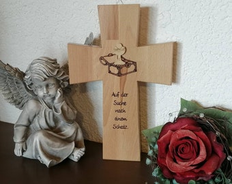 Cadeau communion, croix moderne, thème amoureux
