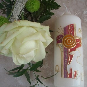 Beautiful table candle in rainbow colours with lamb image 2