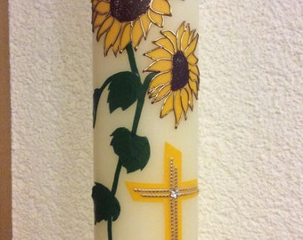 Große Kerze, Kirchenkerze - Sonnenblumen