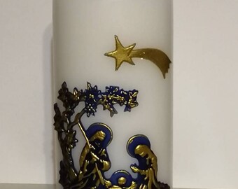 Christmas candle - nativity scene motif