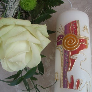 Beautiful table candle in rainbow colours with lamb image 1