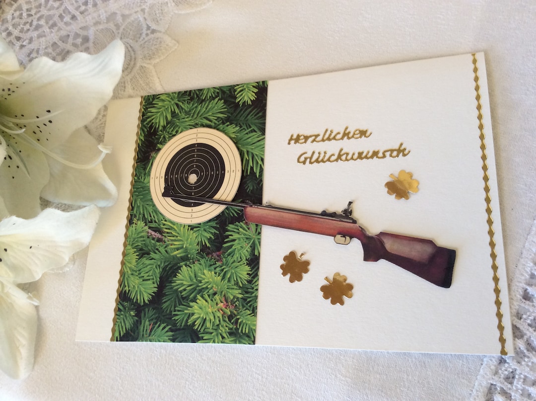 Glückwunsch Schütze, Jäger mit Gewehr oder Pistole Etsy.de