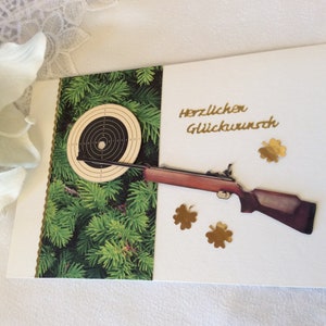 Glückwunschkarte, bestandene Prüfung, Jägerprüfung, Geburtstag, Glückwunsch Schütze, Jäger mit Gewehr oder Pistole