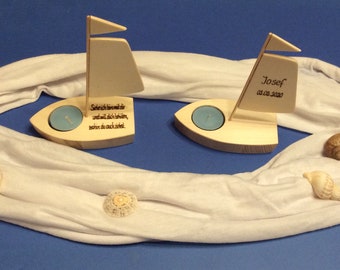 Table decoration boat with sail for communion, baptism