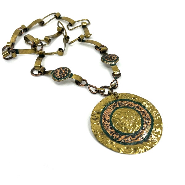 Large Casa Maya Necklace - Mixed Metals - Brass Copper - Studio Artisan - Modernist Brutalist - Mid Century