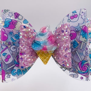Pastel Ice Cream Birthday Outfit Bow, ice cream hair bow, ice cream theme birthday girl outfit, ice cream hair clip, ice cream hair barrette