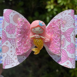 Pink Mermaid Hair Bow, mermaid birthday party hair accessory, party favor for a mermaid party, pink mermaid hair clip, glittery mermaid bow