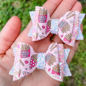 Fries Before Guys Pigtail Bows, Girl Power Bows, Pink Pigtail Set, Pigtails bows for toddlers, birthday gifts for girls, french fry bow
