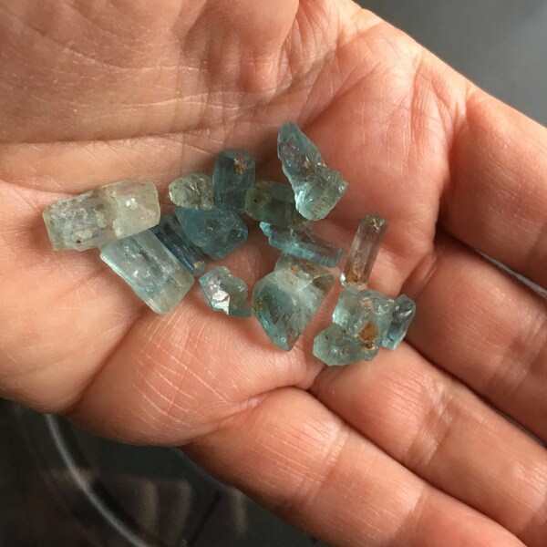 Aquamarine Rough 15 Crystals, 56.2 ct, 7 to 17mm long, Vintage Nigerian 1980's