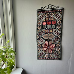 Lovely twist stitch wool embroidered/needle point folk wall hanging/wall tapestry / folk art from Sweden