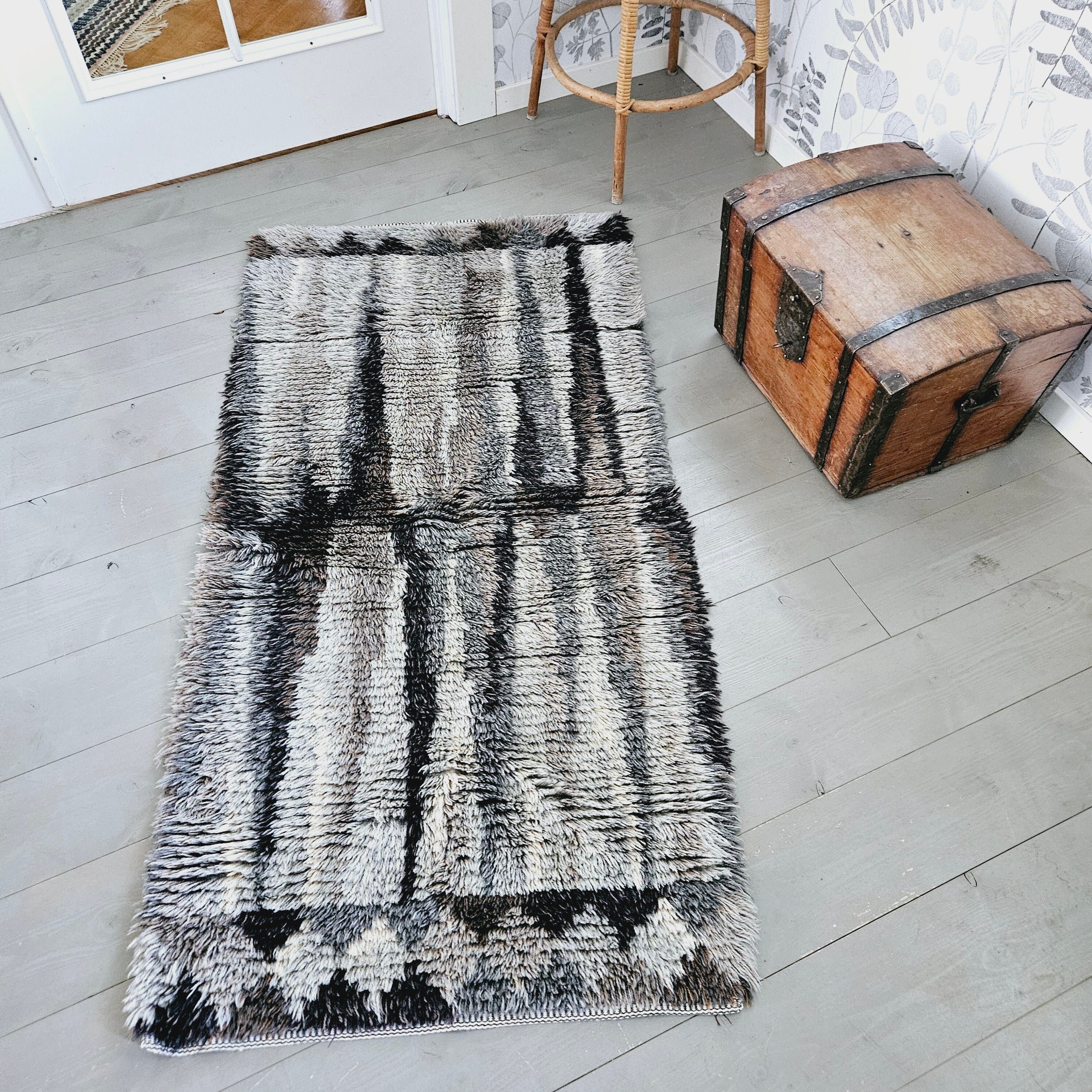 手織りウールラグ：ミッドセンチュリーモダンレトロカーペット（58