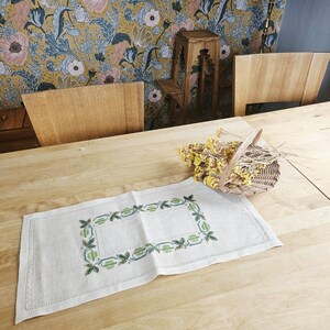Tablerunner cross stitch embroidered gooseberry in linen  from Sweden