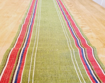 Caminho de mesa vintage em linho sueco: toalha de mesa listrada tecida à mão