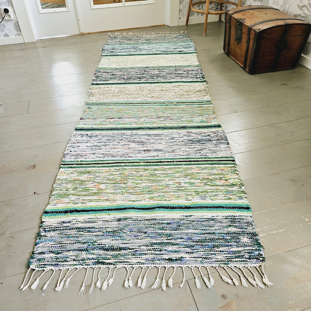 Lovely Swedish Long Green Handwoven Rag Rug / Carpet / Teppich - Etsy