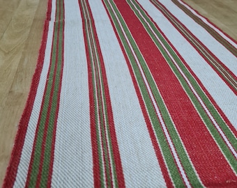 Caminho de mesa de linho listrado tecido à mão: tecido sueco rústico (38x16,25)