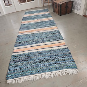 Lovely Swedish rural vintage woven  rag rug / carpet / teppich